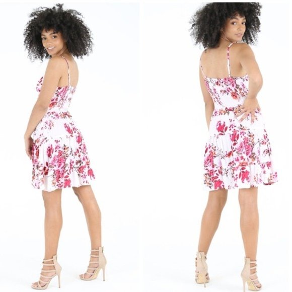Pink Front Twist Cut Out Floral Mini Dress - Picture 3 of 3